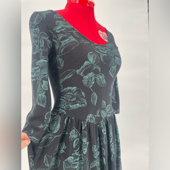 Vintage Timely Trends 3/4 Sleeve Black Floral Fit & Flare Dress - Picture 6 of 14